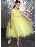 Tulle Ruffle Bodice Flower Girl Dress With Beaded Waist